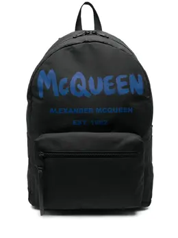 Alexander McQueen Graffiti Logo Print Backpack Black/Blue 6464571aajk1079