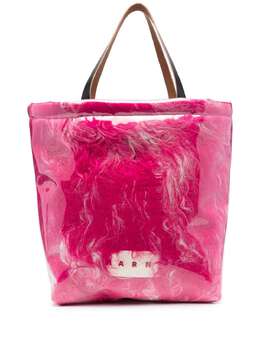 Marni faux-fur logo-print tote bag 20247445