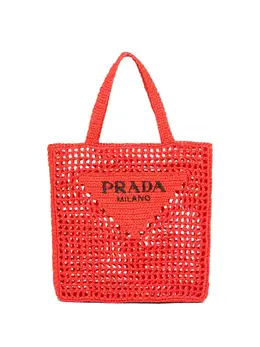 Prada triangle-logo crochet raffia tote bag 19662791